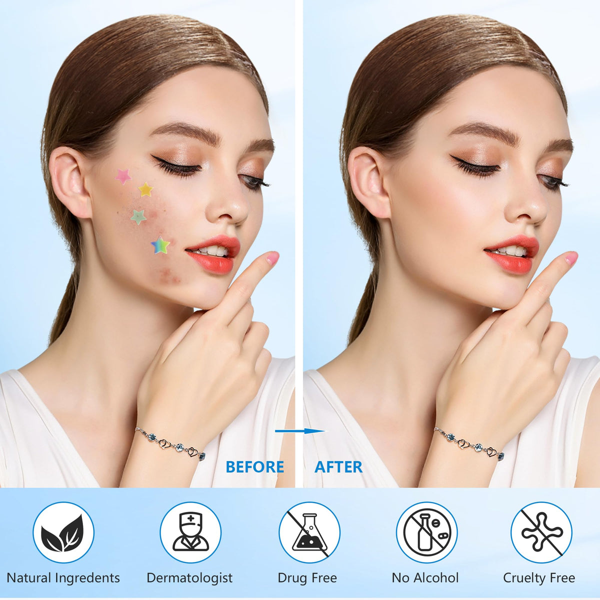 Jo Dominic Pimple stars Patches for Face, 4 Size 320 Counts Acne Patches, Hydrocolloid Patches for CoveringZits and Blemishes, Tea Tree Oil