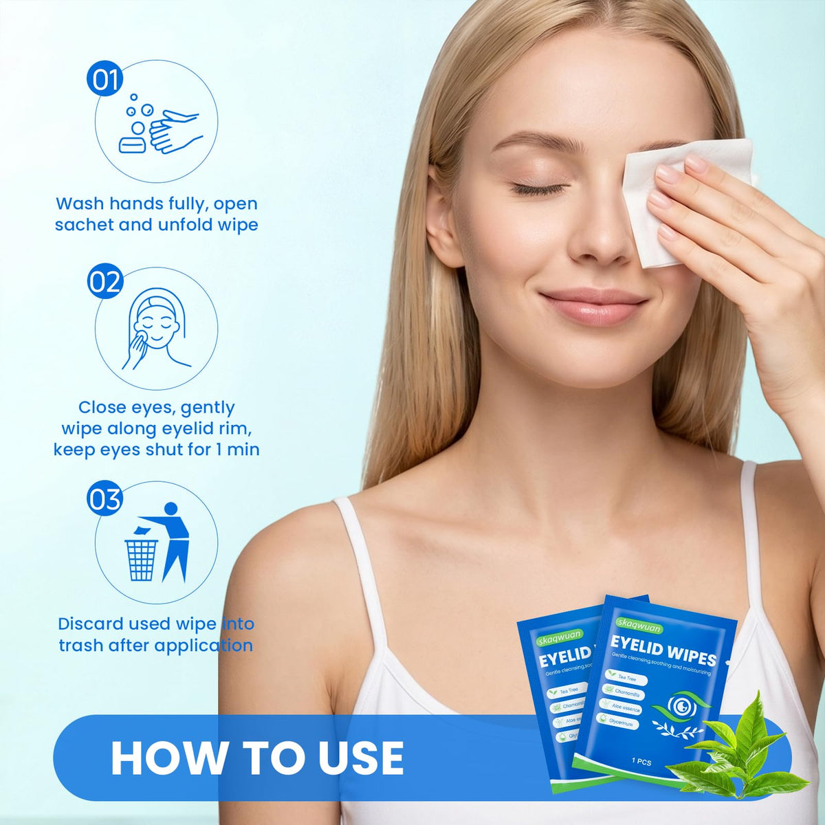 78PCS Eyelid Cleansing Wipes, Tea Tree Oil Gentle Cleansing Cloths, Gentle Daily Facial Cleansing Wipes for Sensitive Skin, Alcohol Free Moisturizing Eye Area Cleansing Wipes Bulk Pack