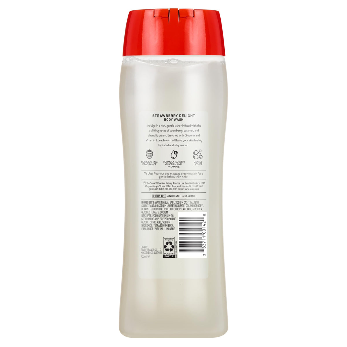 Suave Strawberry Delight Uplifting Body Wash, Formulated with Glycerin and Vitamin E for Hydrating and Gently Cleansing Skin, 18 FL OZ, 6 Pack