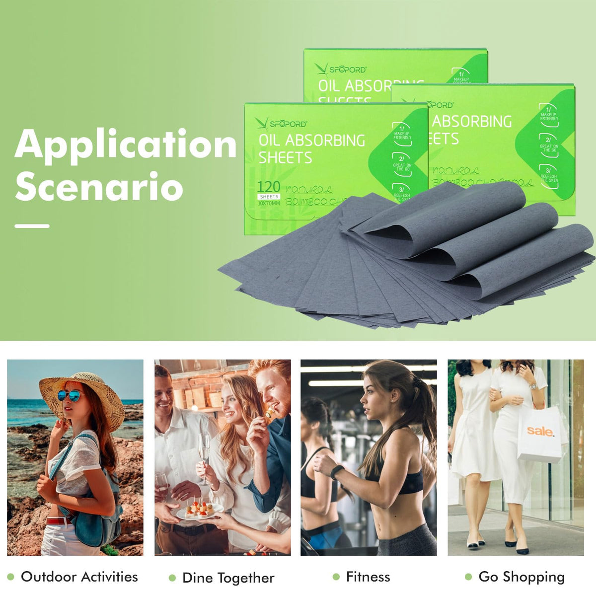 SFOPORD 4 Pack (480 sheets) Oil Absorbing Sheets with Bamboo Charcoal