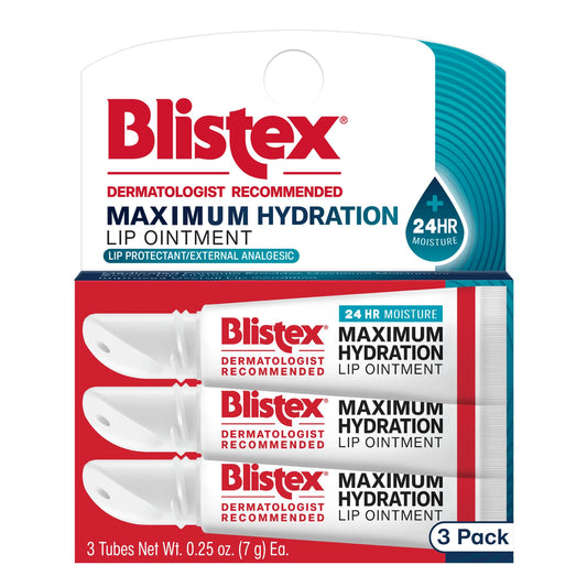 Blistex Maximum Hydration Lip Ointment - 3 Count, 0.25oz Ea. - Medicated Lip Care – 24 Hour Moisture for Dry, Chapped Lips - Helps Relieve Cold Sores and Severe Lip Dryness - Hydrates and Softens