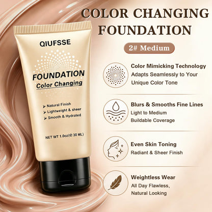 QIUFSSE Color Changing Foundation for Mature Skin,Face Makeup - 02 Medium