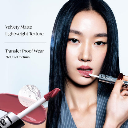 Laka Perfect Twin Lip - Dual-Ended Matte Liquid Lipstick & Clear Gloss | Transfer Proof Color | High Pigmented Lightweight Non-Sticky | Korean Makeup | #904 City Pink (Muted Cool Pink), 0.31oz
