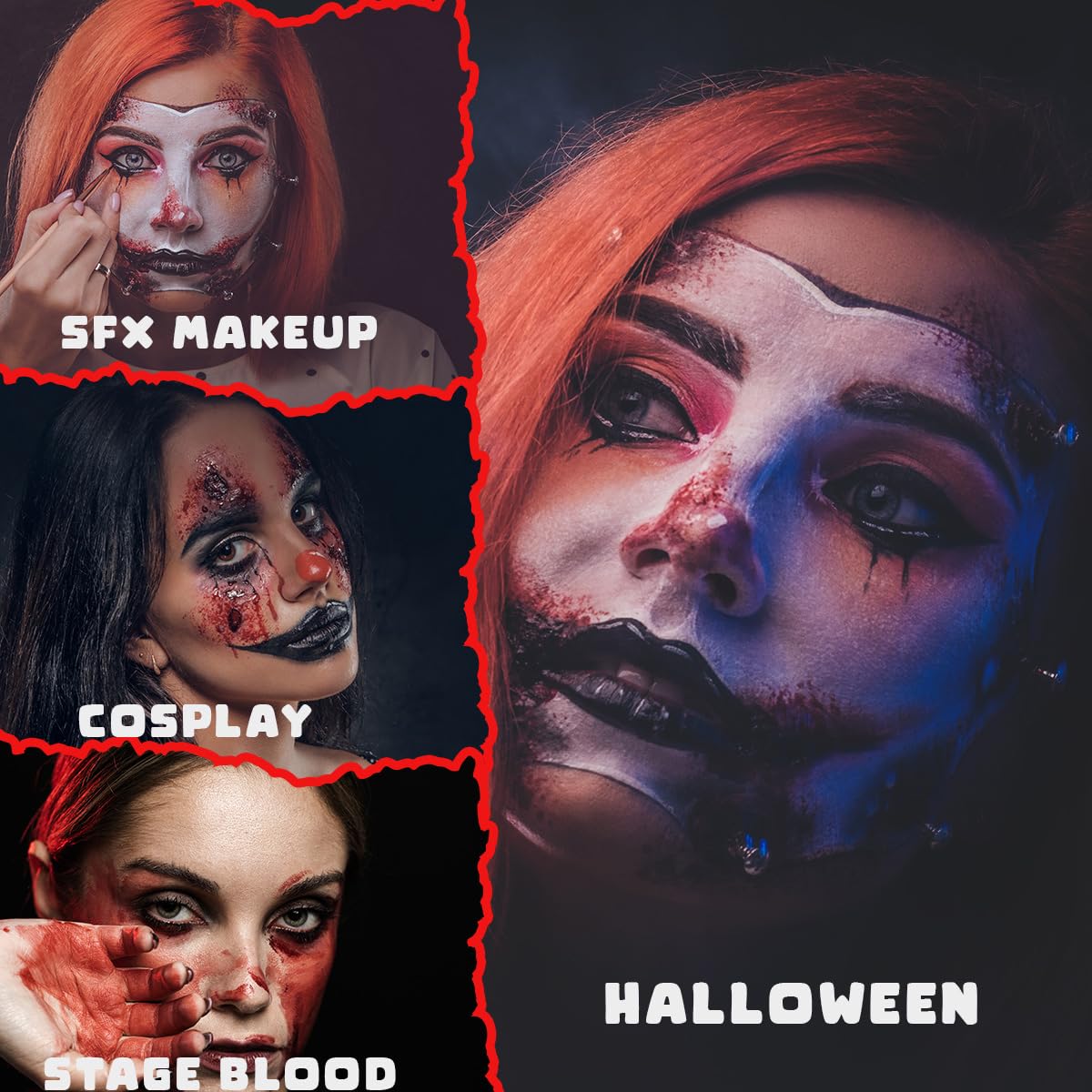 Bowitzki Halloween Makeup Special Effects Oil Face Body Paint Fake Blood Scar Wax Charred Ash Powder with Sponges Brush Halloween Party SFX Cosplay