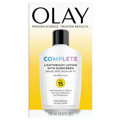 Olay Complete All Day Moisturizer with Broad Spectrum SPF 15 Normal, Sunscreen for Face, 4 Fl Oz (Pack of 1)