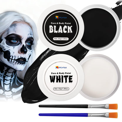 Halloween Makeup Kit with Brush, Black and White Face Body Paint(110g)