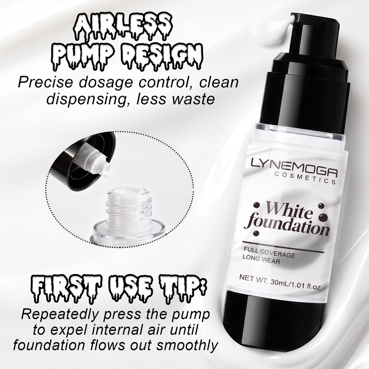 LYNEMOGA White Foundation, Liquid Foundation for Halloween Cosplay Makeup
