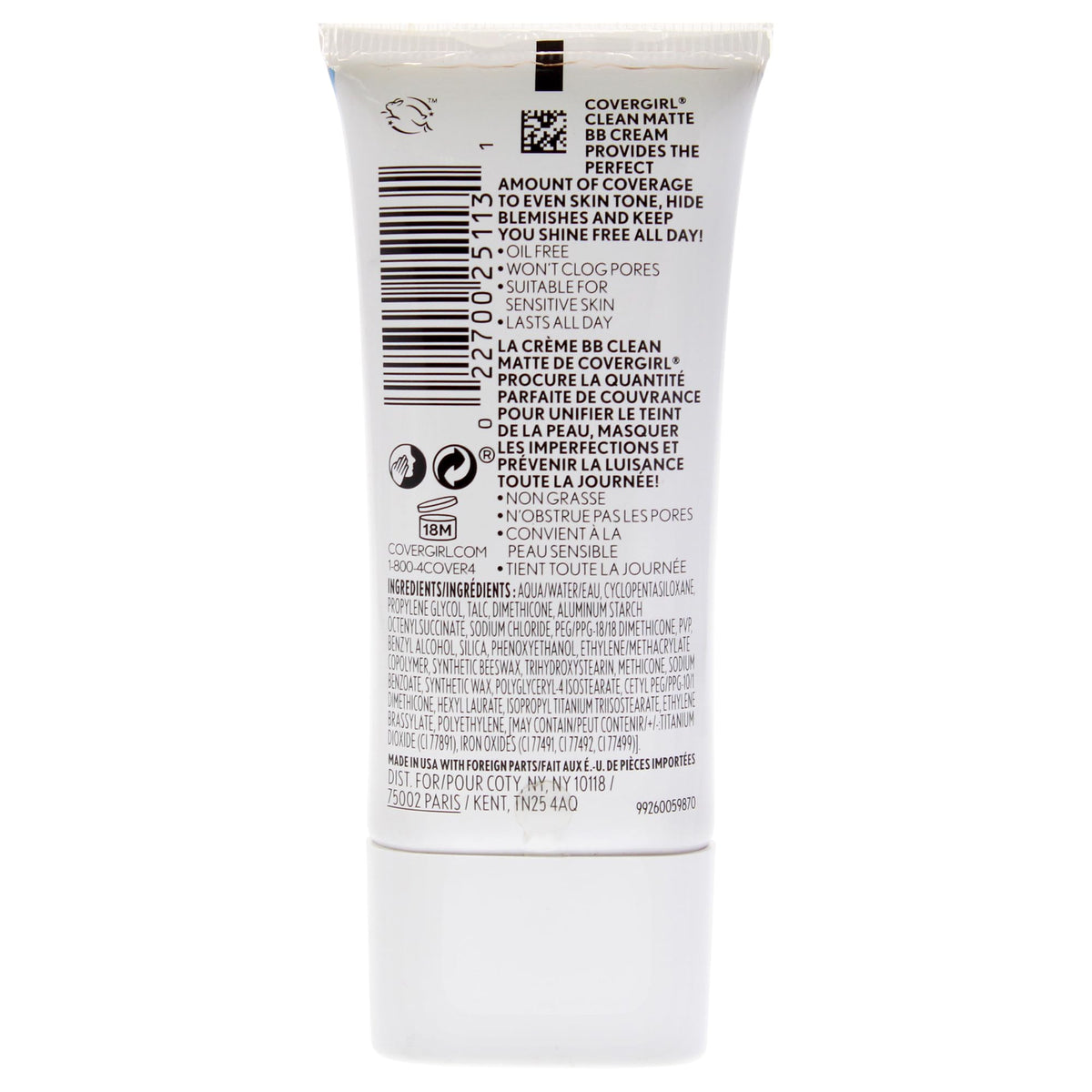 COVERGIRL - Clean Matte BB Cream, Oil-Free, Long-Lasting, Sensitive Skin, Lightweight, 100% Cruelty-Free