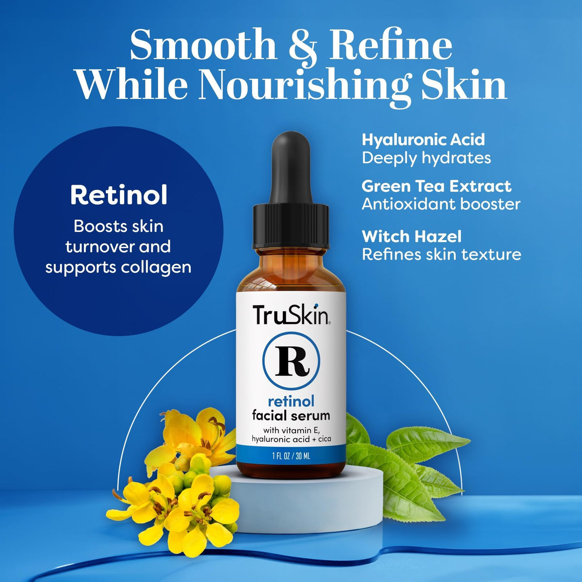 TruSkin Retinol Serum for Face with Hyaluronic Acid & Cica, 1 fl oz