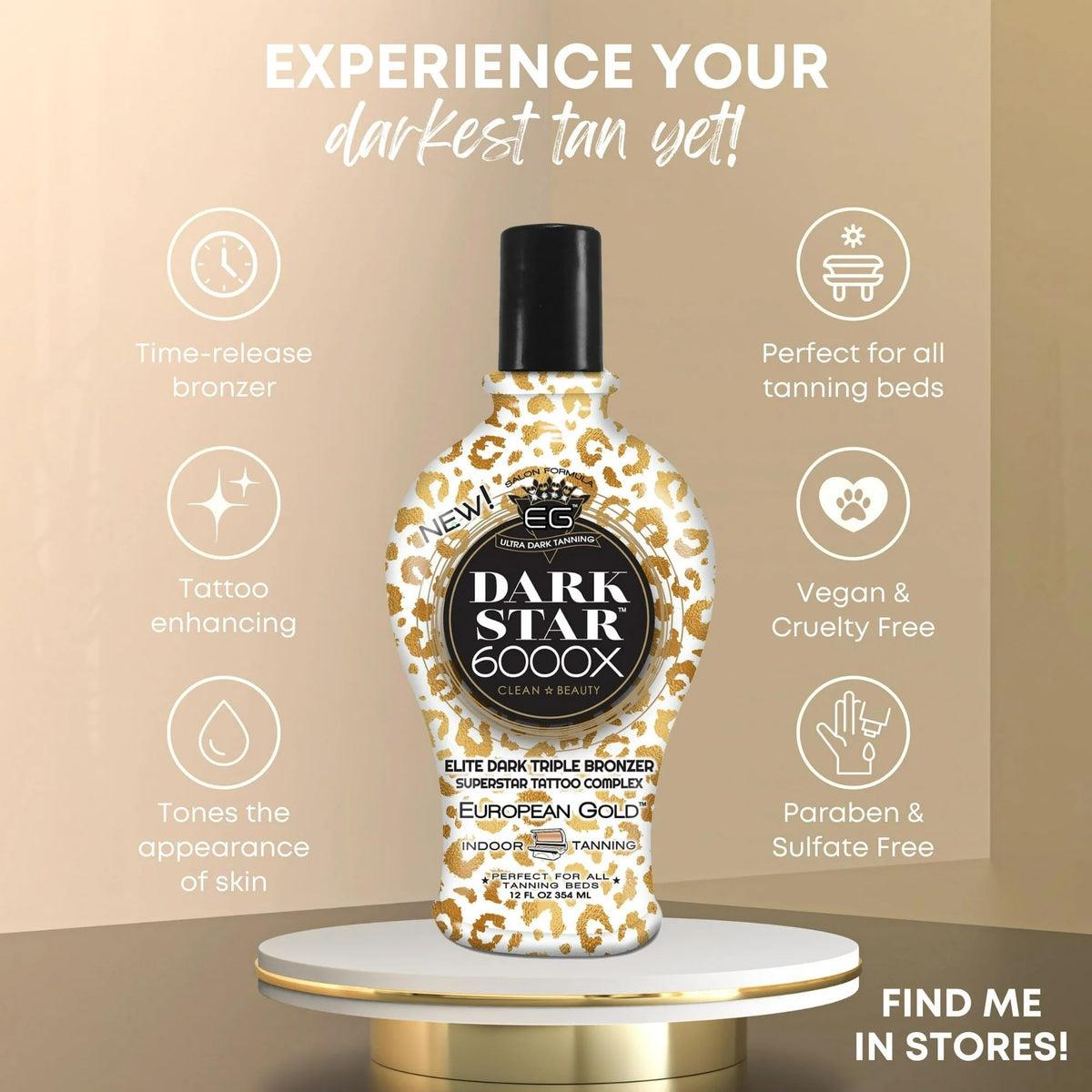 European Gold Dark Star 6000X Ultra-Dark Tanning Lotion with Triple - Bronze Formula for Deep, Long-Lasting Tan and Skin-Nourishing Ingredients - 12 oz