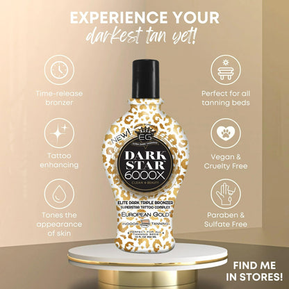 European Gold Dark Star 6000X Ultra-Dark Tanning Lotion with Triple - Bronze Formula for Deep, Long-Lasting Tan and Skin-Nourishing Ingredients - 12 oz