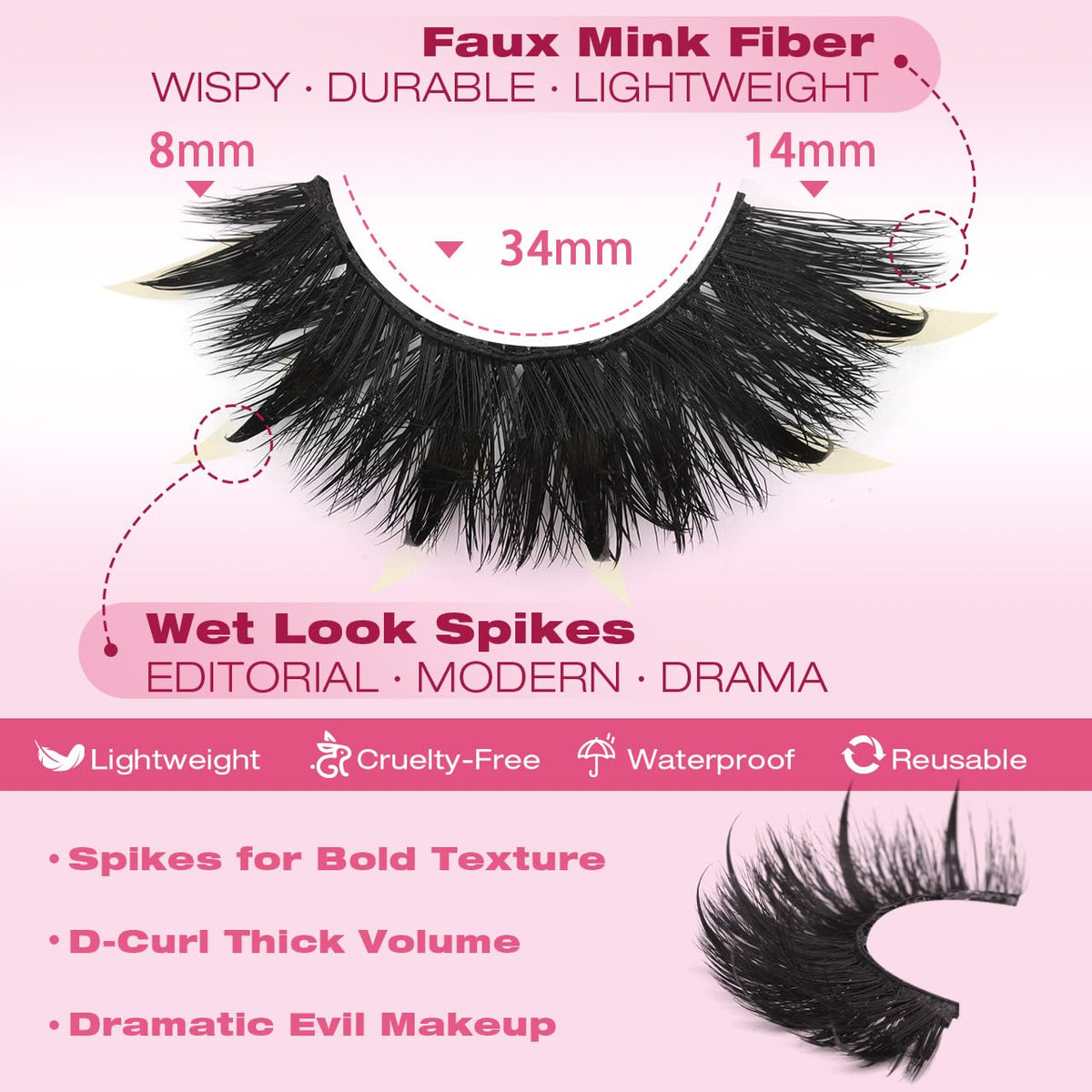 Kiromiro Spiky Lashes Strips 20mm 3D Fluffy False Eyelashes with Lash Glue