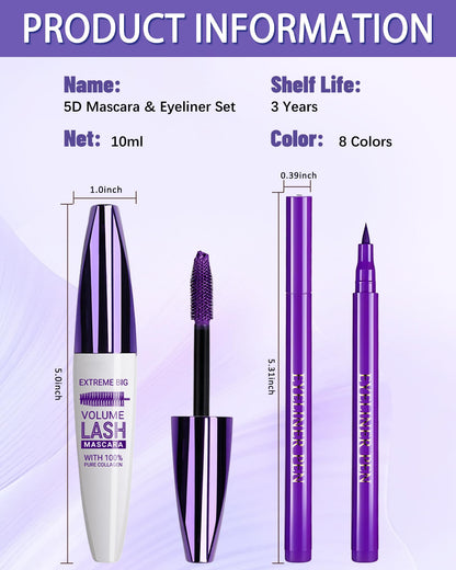 Burgundy Waterproof Mascara Eyeliner, Colored Tubing Mascara Eye Liner Set