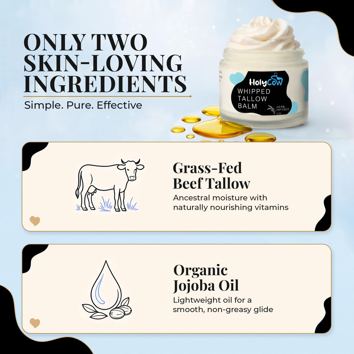 HolyCow Grass Fed Beef Tallow For Skin with Jojoba Oil, 2 Ounce - Unscented