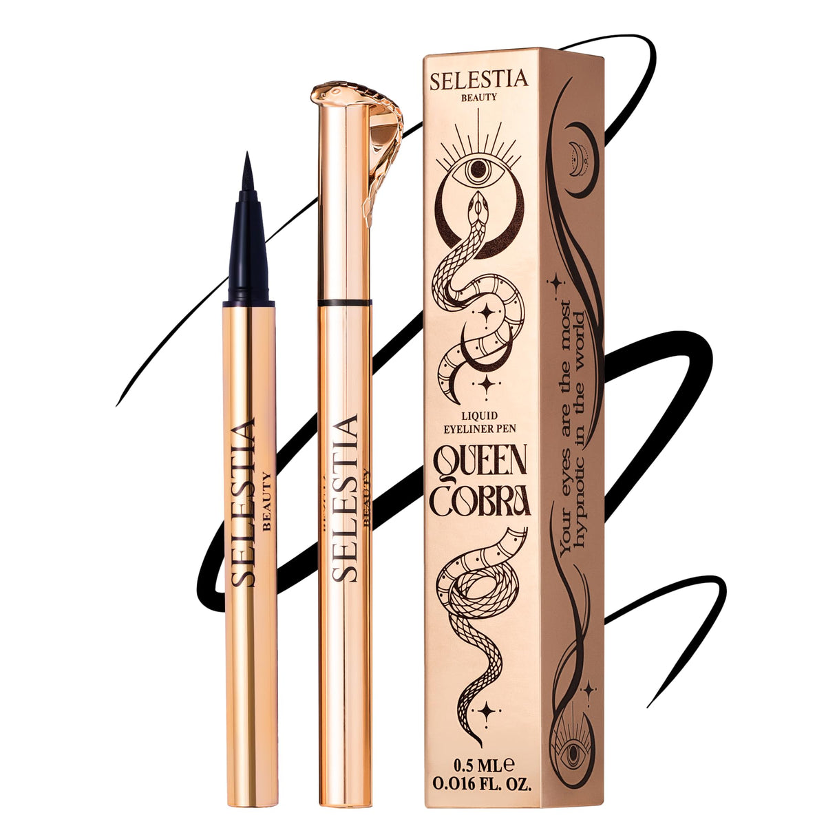SELESTIA BEAUTY Black Liquid Eyeliner Pencil Queen Cobra – Long-Lasting – Quick-Drying, No Flaking – Thin Applicator & Intense Color – 0.016 fl.oz