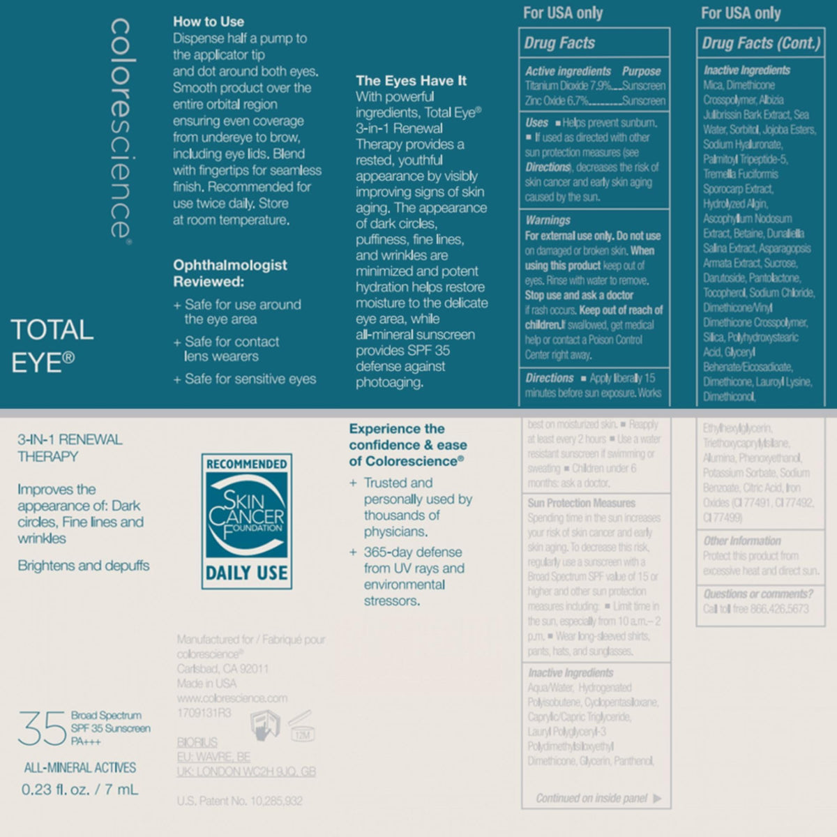 Colorescience, Total Eye 3-in-1 Renewal Therapy, SPF 35, Medium