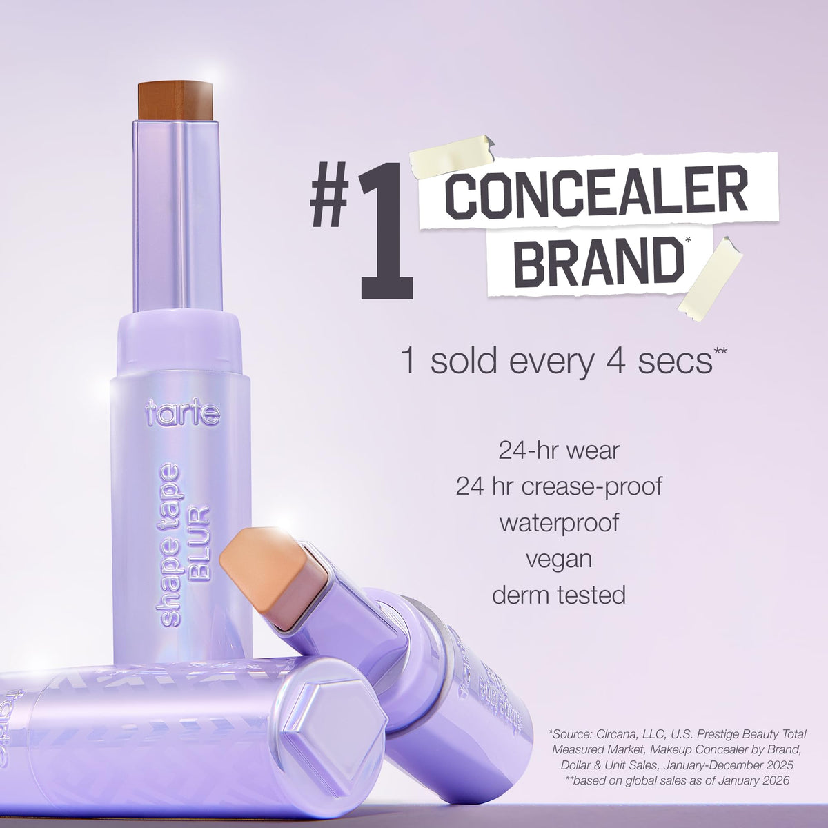 tarte shape tape blur concealer stick - Full Coverage Crease-Proof Makeup, Diamond-Shaped Precision Tip for Instant Eye Lift Effect, 50% Skin love-Ingredients, Vegan & Cruelty-Free, full size, 27H