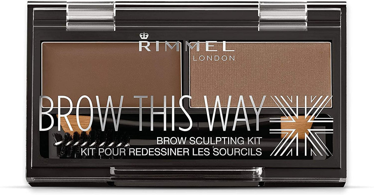 Rimmel Brow This Way Sculpting Kit, Medium Brown, Powder 0.04 Ounce, Wax 0.03 Ounce