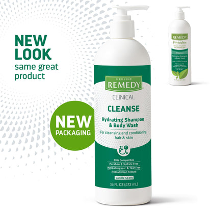 Medline Remedy Clinical Hydrating Shampoo & Body Wash (16 fl oz), Vanilla Scent, Cleanser, No-Rinse, Adults, Kids, Shower Or Bedside, Dimethicone, Sulfate Free