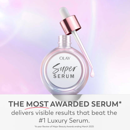Olay Super Serum Trial Size - Niacinamide, Vitamin C & E, Collagen Peptide, AHA - 5-in-1 Skin Care Benefits - Healthy Glow, Brightening, Hydrating, Smoothing, Firming, Evens Tone, Anti-Aging, 0.4 Oz