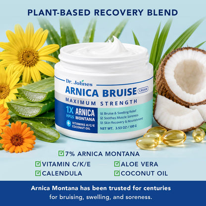 Dr. Johnes Arnica Bruise Cream Extra Strength Formula for Thin & Sensitive Skin with Arnica Montana HPUS & Vitamin K, Gentle Botanical Skin Care for Seniors and Everyday Care (3.53 Oz (Pack of 1))