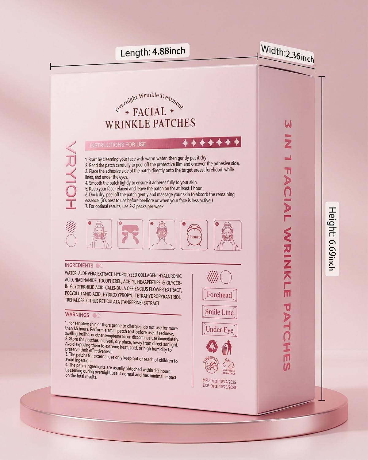 Vryioh 3-in-1 Facial Wrinkle Patches for Fine Line Smoothing, 60 Patches