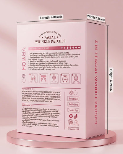 Vryioh 3-in-1 Facial Wrinkle Patches for Fine Line Smoothing, 60 Patches