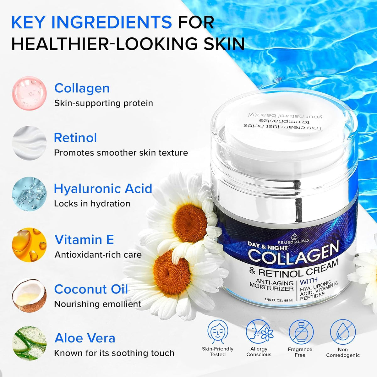 Collagen Face Cream with Retinol & Hyaluronic Acid - Women&Men, Day&Night