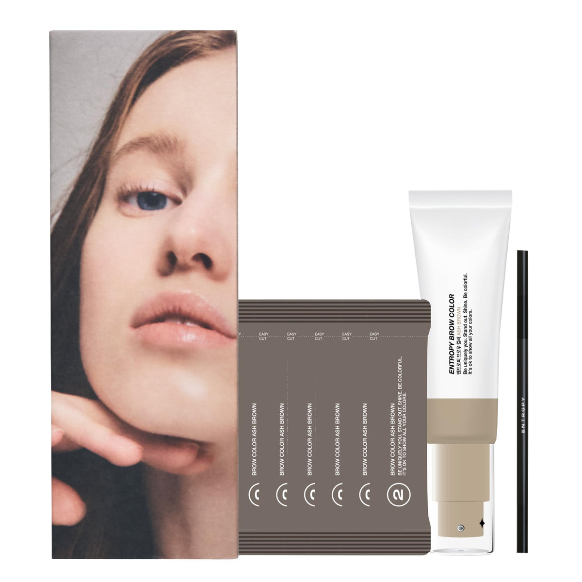 ENTROPY MAKEUP Brow Color Ash Brown, Long-Lasting Eyebrow Kit for Natural-Looking Brows, Up to 4 Weeks, Nourishing Aloe Vera & Moringa Extract, 6 Applications, Easy-to-Use