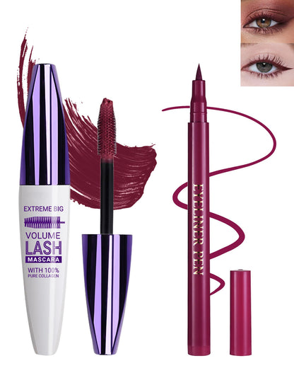 Burgundy Waterproof Mascara Eyeliner, Colored Tubing Mascara Eye Liner Set