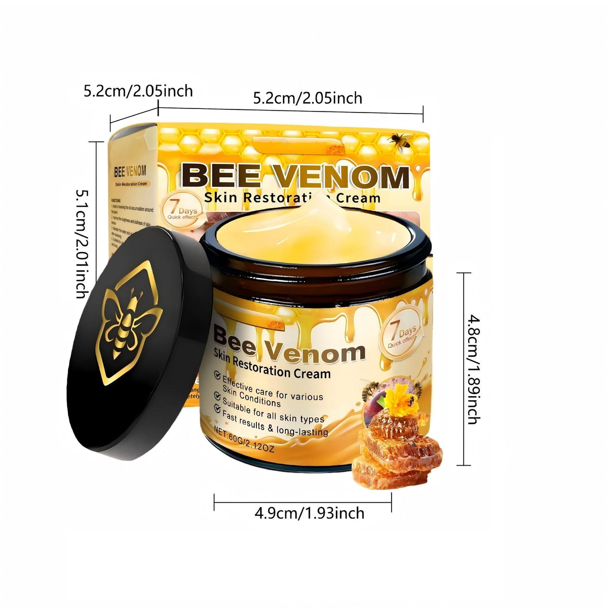 JISKG Bee Venom Skin Restoration Cream,Wrinkle Removal Firming Face Anti-Aging Bee Venom Moisturiser Firming Cream for All Skin. (2 Pcs)