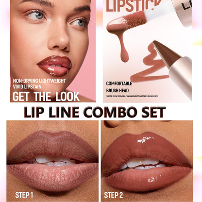 MiaSarah Lip Liner Gloss Lip Combo Sets Kit,Nude Brown Lip Liner and Brown Gloss Set, lip combo sets for black women, High Pigmented Long Lasting Plumping Lip Gloss Lipstick Waterproof Lip Combo 06