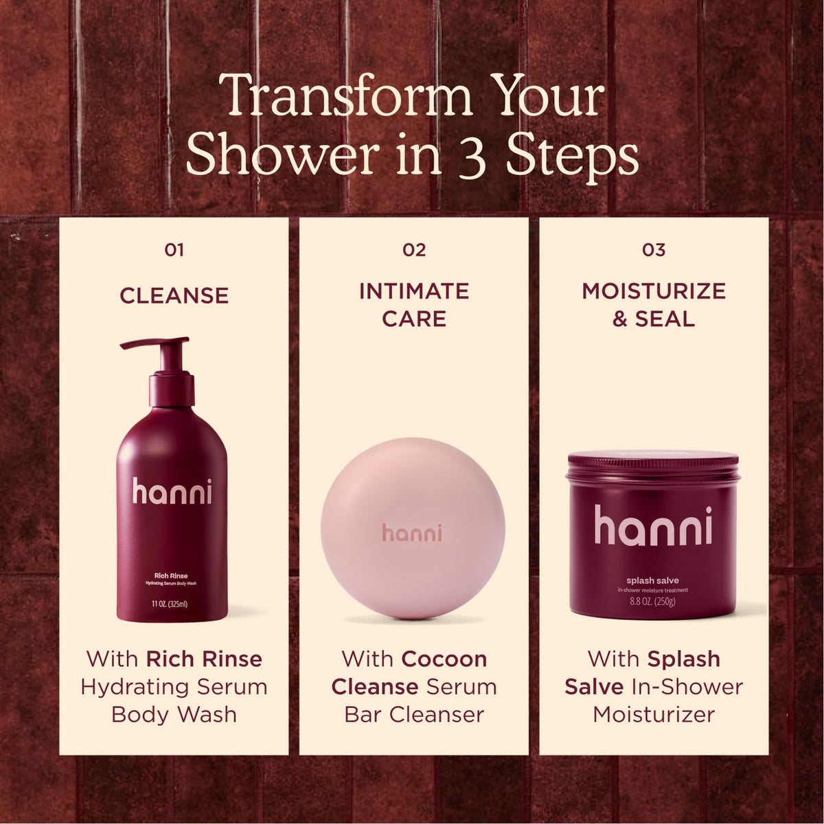 HANNI Rich Rinse Hydrating Serum Body Wash, Glycerin + Aloe, 325 mL/11 oz