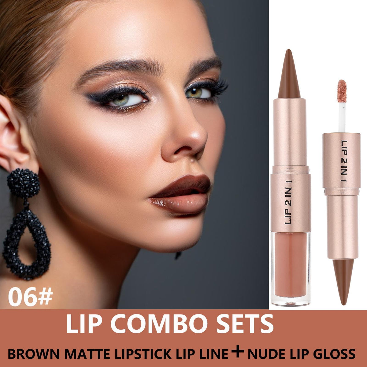 MiaSarah Lip Liner Gloss Lip Combo Sets Kit,Nude Brown Lip Liner and Brown Gloss Set, lip combo sets for black women, High Pigmented Long Lasting Plumping Lip Gloss Lipstick Waterproof Lip Combo 06