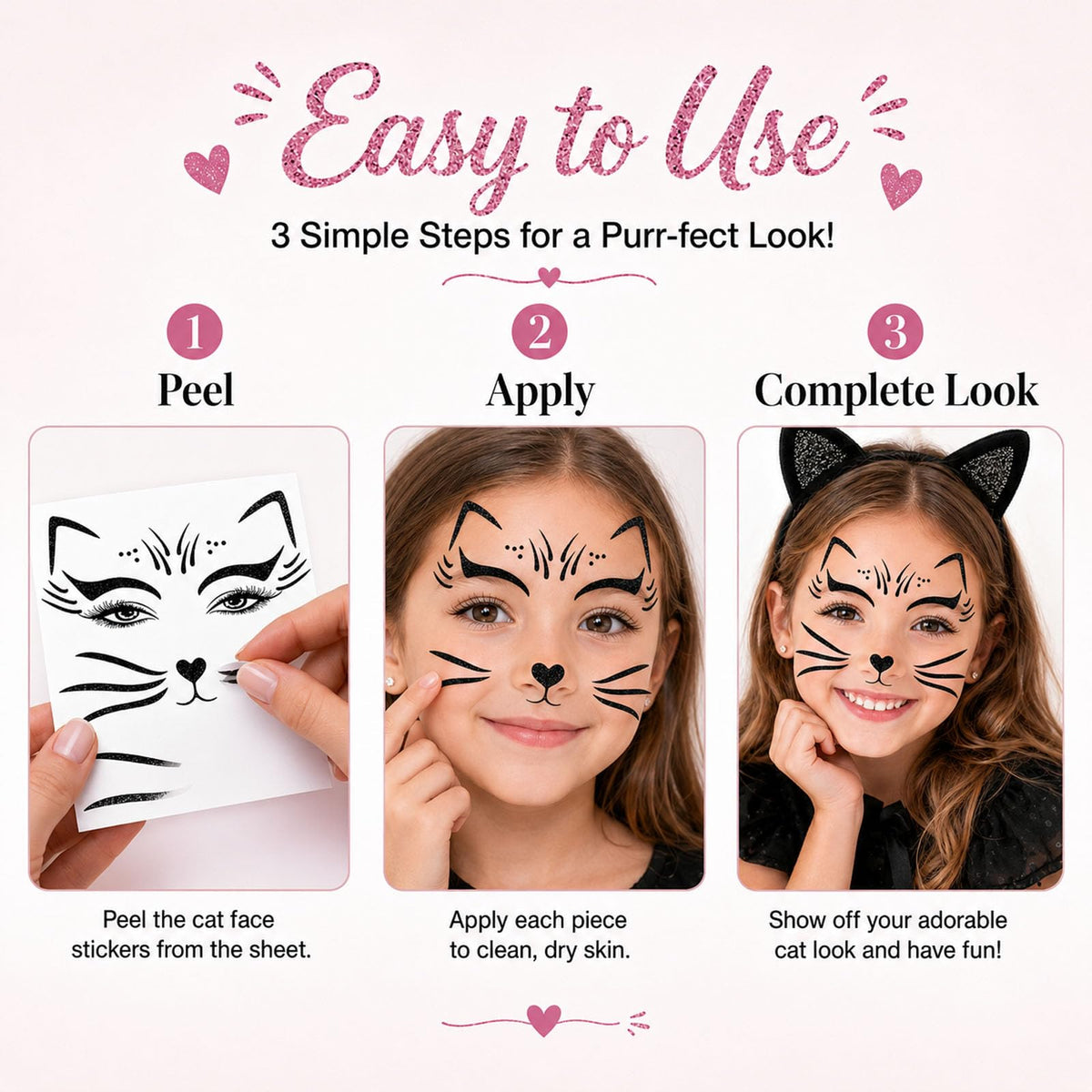 Black Glitter Cat Face Sticker for Kids Cat Face Paint Stickers