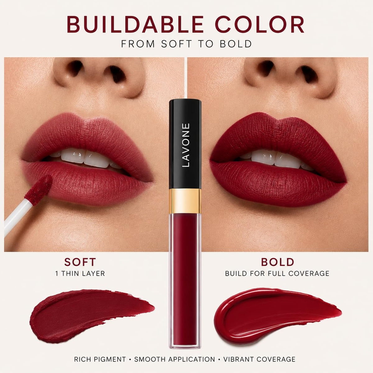 LAVONE Matte Lipstick, Long Lasting Lipstick for Women - Crimson Party