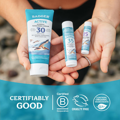 Badger Mineral Sunscreen Cream SPF 30, Reef Safe, Travel Size, 2.9 fl oz