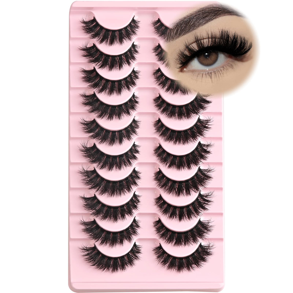 FARRED False Lashes Wispy Natural Strip Eyelashes 14mm Cat Eye Mink Lash Strips Full Volume Fake Cateye Eyelash Pack Natural Look 10 Pairs Short Thick Fluffy Pestañas Postizas for Women