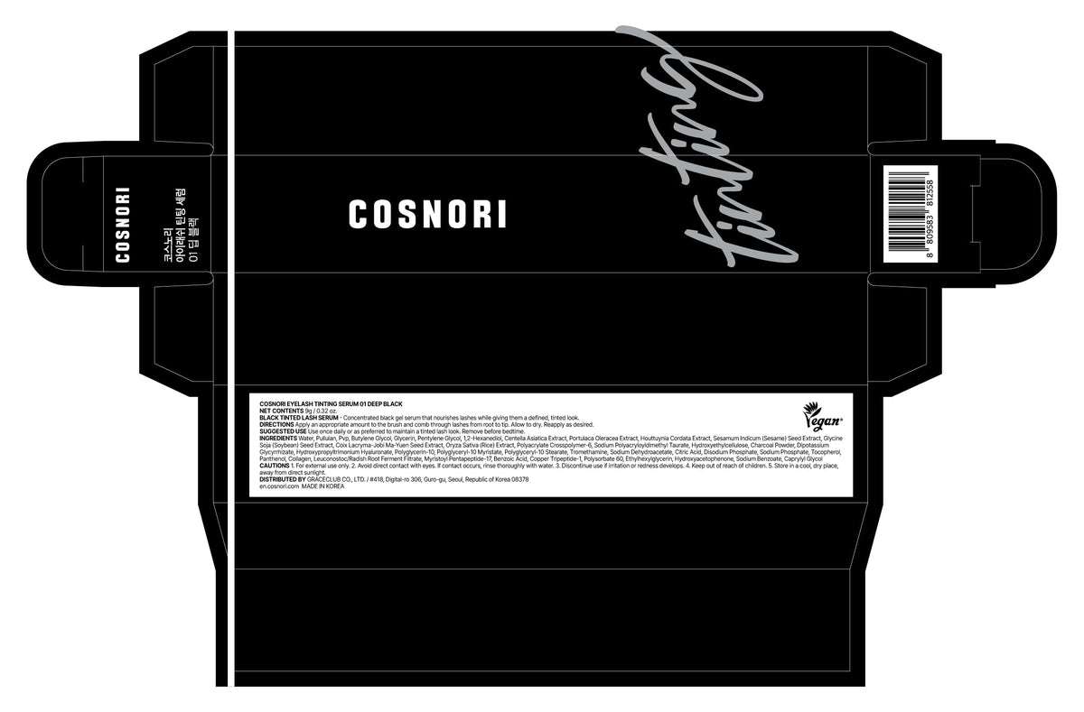 COSNORI Eyelash Tinting Serum 01 Deep Black - Korean Eyelash Boost Tinted Serum – Eyebrow Growth Enhancer for Longer and Thicker – Lash Perm Essential - Vegan, Irritation Free 0.3 fl.oz / 9g (Black)