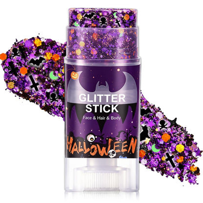 IONSGAKO Halloween Body Glitter Stick,Black Orange Purple Hair Face Glitter