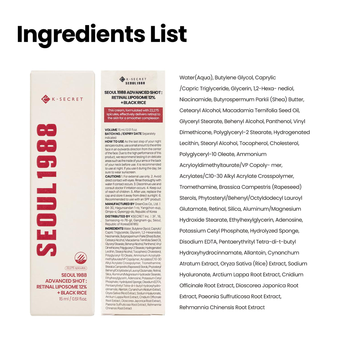 K-SECRET SEOUL1988 Retinal Advanced Shot with 22,275 Spicules, 0.51 fl oz