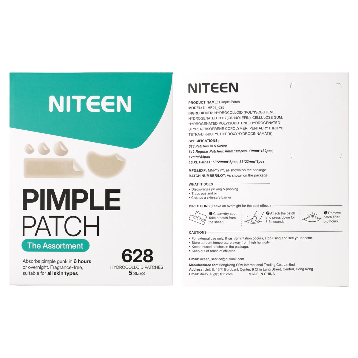 NITEEN 628 Count Pimple Patches for Face, 5 Sizes Hydrocolloid Acne Patches