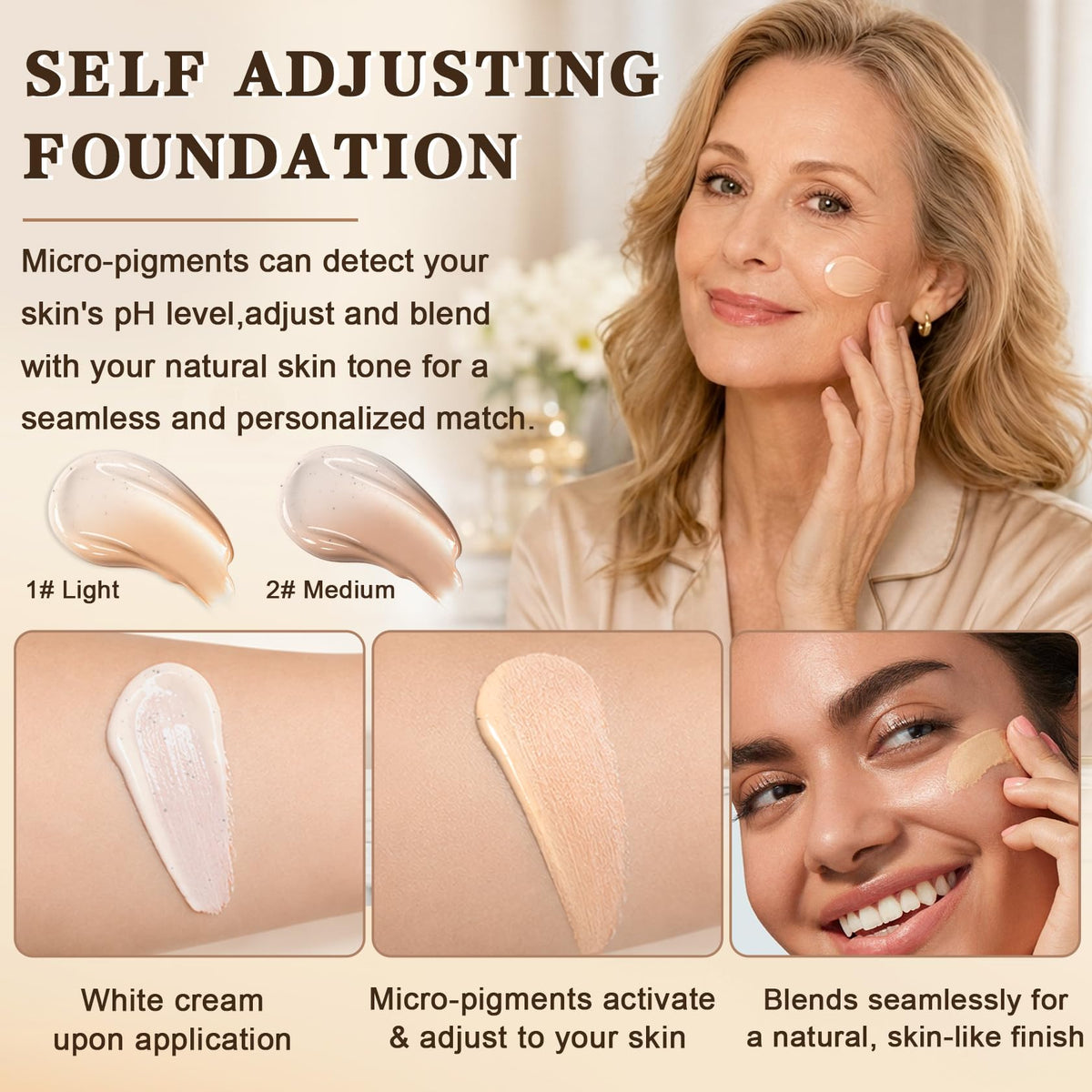 QIUFSSE Color Changing Foundation for Mature Skin,Face Makeup - 02 Medium
