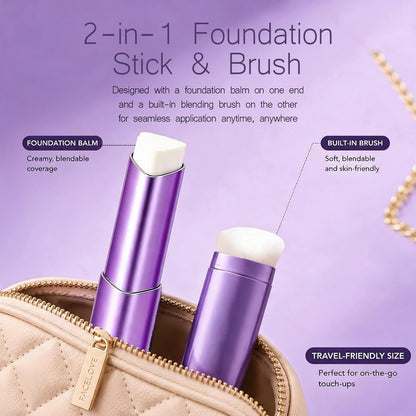 Face Color Love Changing Foundation Stick, 2-in-1 Foundation Stick with Built-In Brush, Moisturizing Long Lasting Makeup for Deep Skin Tone, Smooth Finish, Buildable Coverage, Natural Finish
