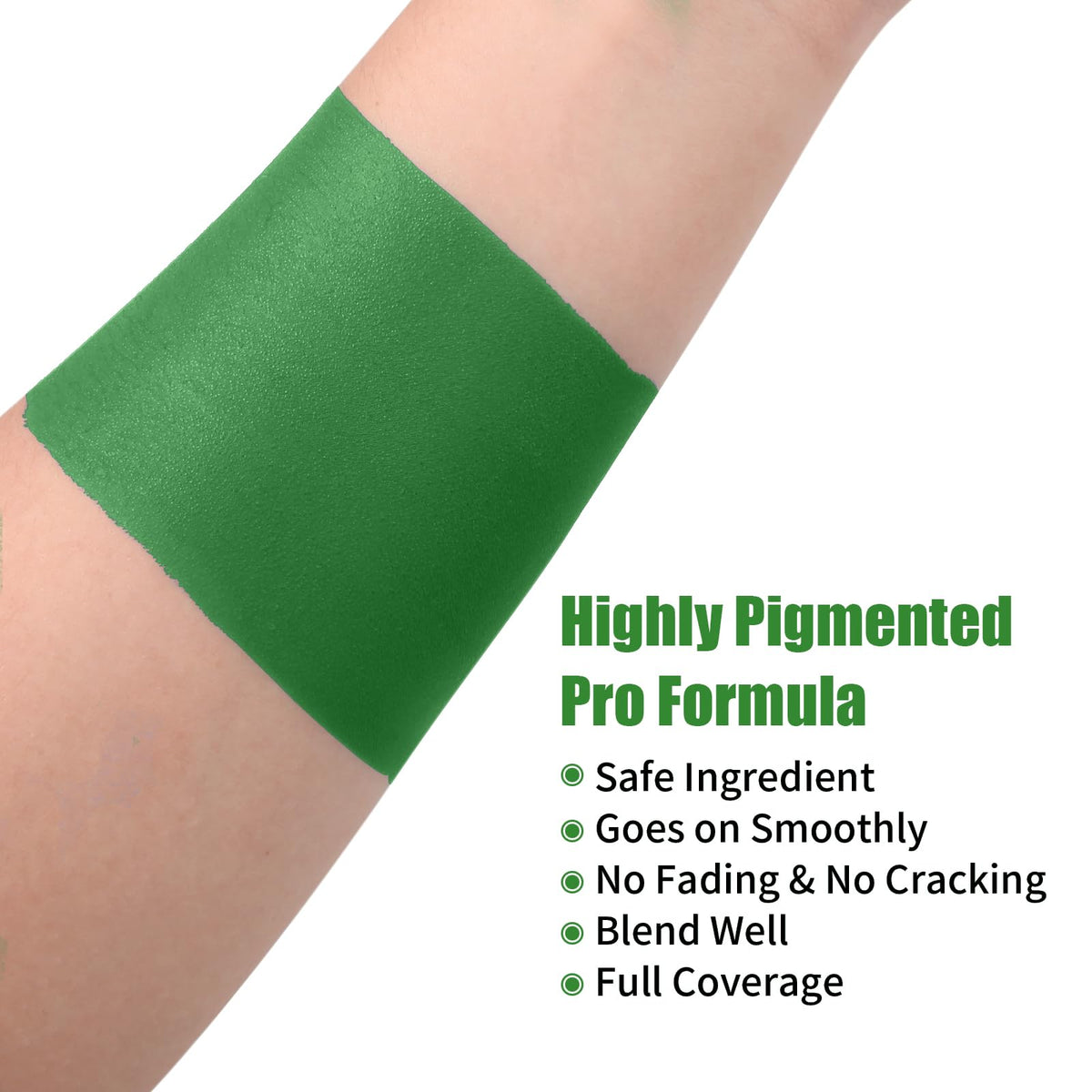 Drawdart Witch Green Face Body Paint Stick, St. Patrick's Day Face Paint Makeup Accessories, Full-Coverage Hypoallergenic Camo Hulk Hunting FacePaint, Halloween SFX Cosplay Costume Party Green Makeup