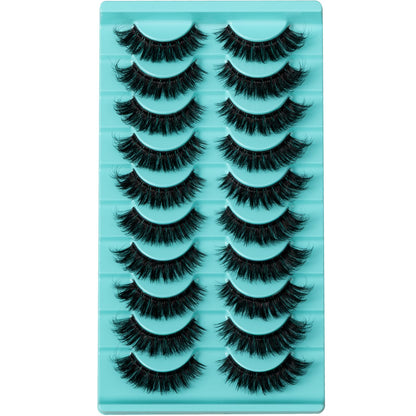 APCYUST Lashes Volume Mink Eyelashes 10 Pairs Natural Cateye Lash Strips Wispy Cat Eye Lashes Natural Look Short Thick Fluffy False Strip Eyelash Full Fake Lash Pack Black Pestañas Postizas for Women