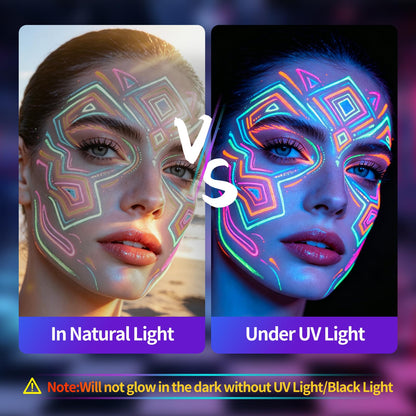 Bchunlucve 14 Colors Glow in the Dark Face & Body Paint, Neon Luminous Paint Pens Tattoo Markers, UV Black Light Face Paint for Skin, Kids, Adults, Nails, Halloween, Festival, Rave, Party Supplies