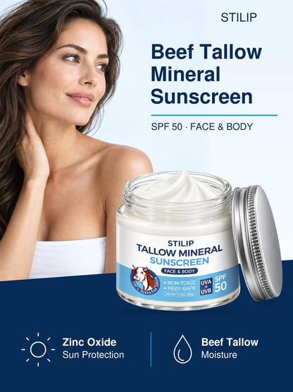 STILIP Beef Tallow Sunscreen SPF 50, Mineral Face & Body Cream, 2.12 oz