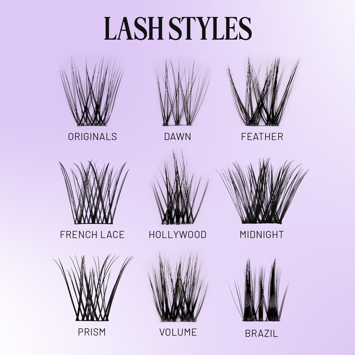 Lilac St Dramatic Lash Clusters for DIY Lash Extensions, Midnight, 14mm