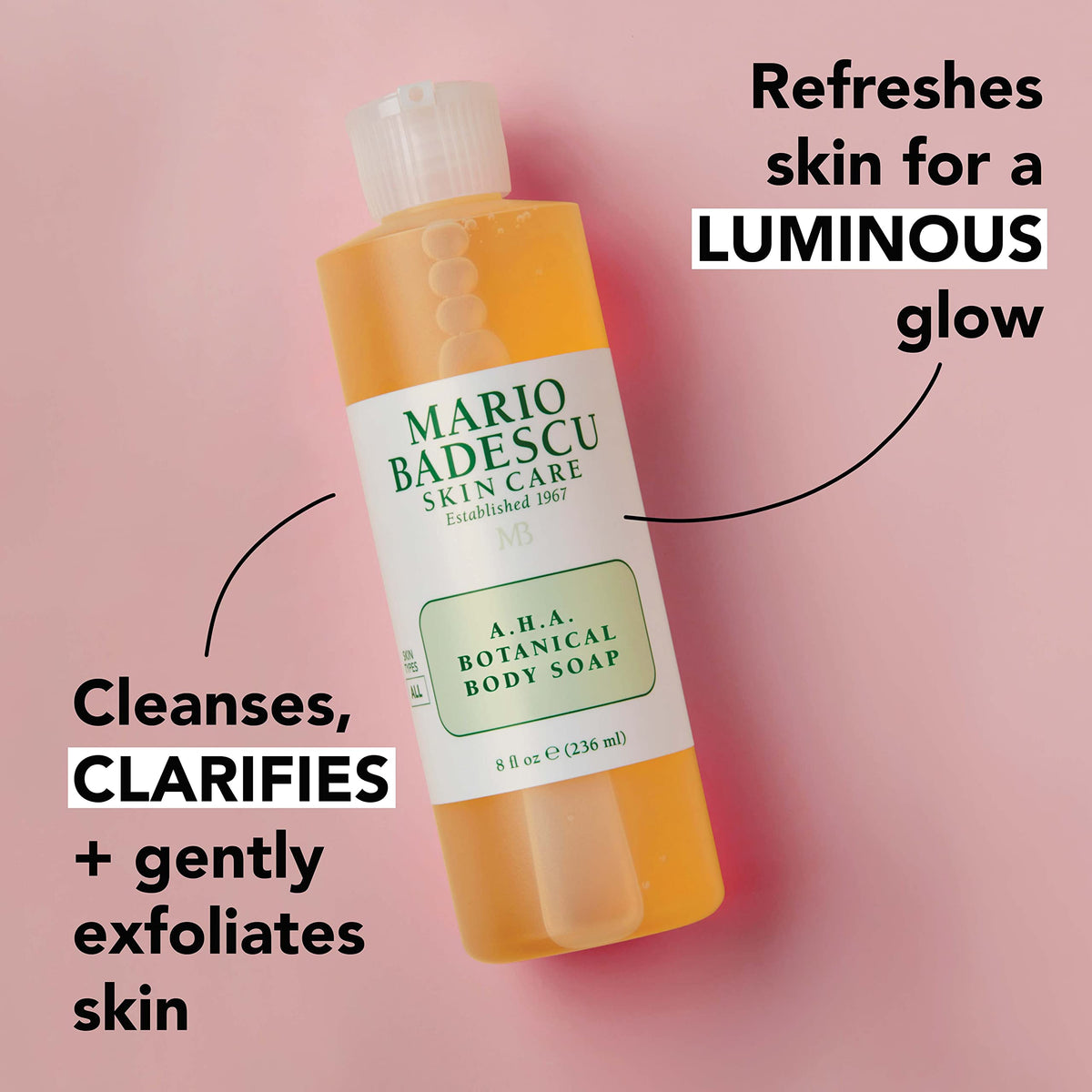 Mario Badescu AHA Botanical Body Wash Moisturizing, Clarifying and Gentle Exfoliating Body Wash for Brighter, Softer and Smoother Skin | Soap Infused with Glycolic Acid & Fruit Enzymes | 16 Fl Oz